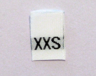 Size XXS (Extra Extra Small) Woven Clothing Size Tags (Package of 1000)
