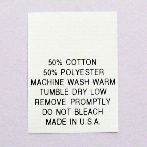 50/50 Cotton-Polyester Blend Printed Clothing Care Tags- Number 13
