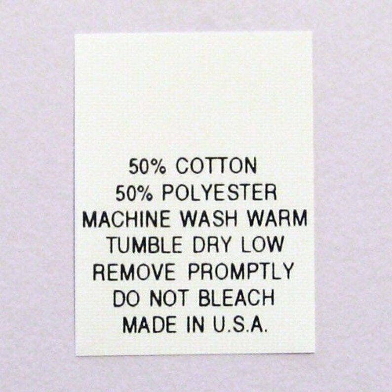 50/50 Cottonpolyester Blend Printed Clothing Care Tags Etsy