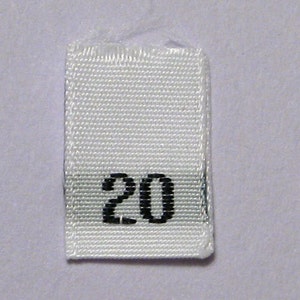 Size 20 (Twenty) Woven Clothing Size Tags-White