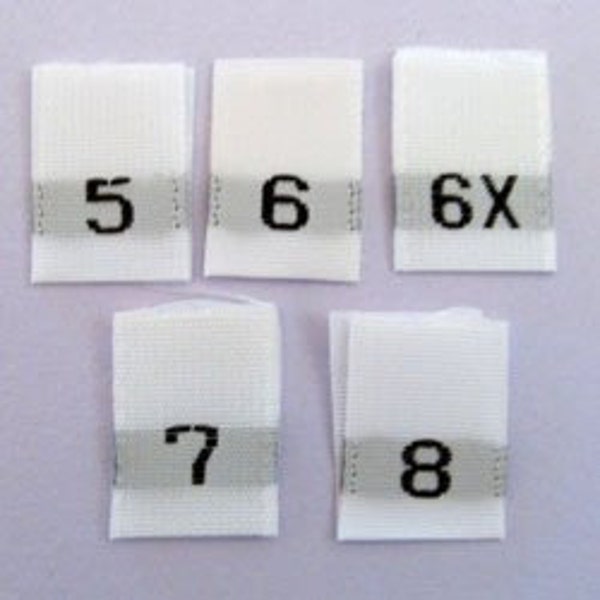 Mixed Child Size tag labels 5, 6, 6X, 7, 8