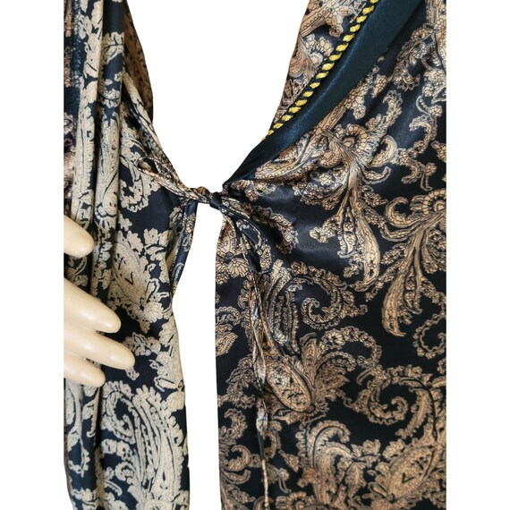 Vintage Ladies Black & Gold Paisley Satin Robe Si… - image 5