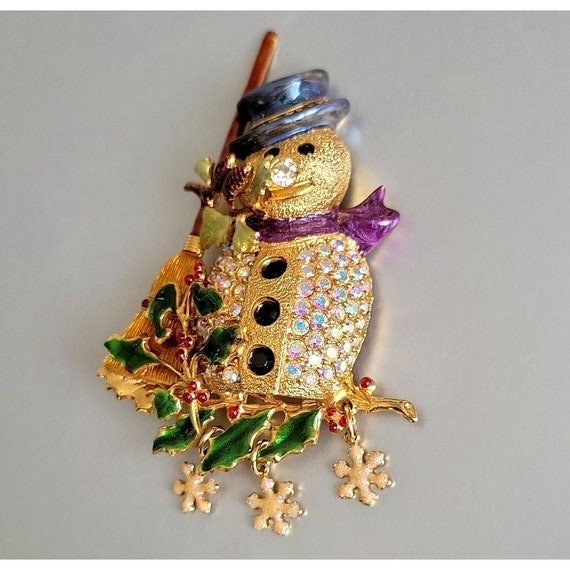 Kirks Folly Snowman Broom Holly Snowflakes Crysta… - image 1