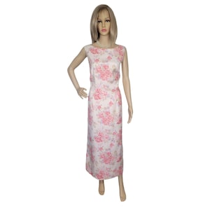 Vtg Laura AshleyFloral Roses Shift M axi Dress 100% Silk Lined Pink Sz 12