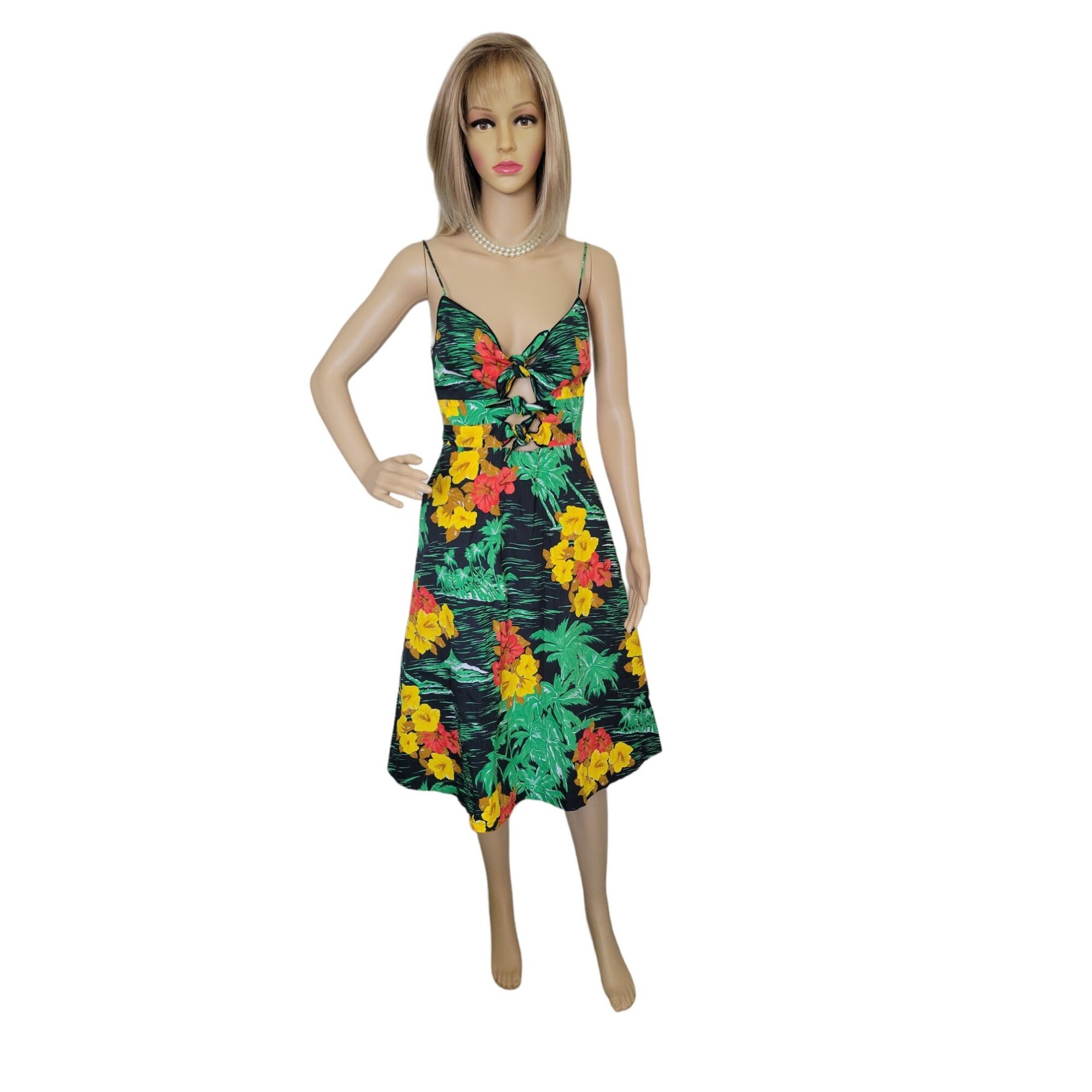 Vintage ZARA Summer Dress Tropical Hibiscus Peek a Boo Pockets