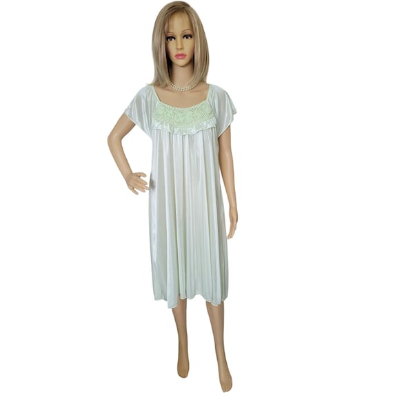 Lati Fashions Mint Green Nightgown Chiffon Roses Cap Sleeves Ruffles XXL Etsy UK