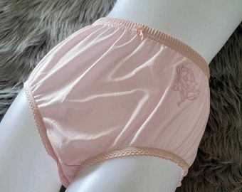 Vintage Pink Brief Panty Polyester flower Size 8