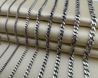 Silver chain neckalce, 925 Solid sterling silver, Handmade silver jewelry, Gift for men Curb bracelet Oxidized chain Silver bracelet for her