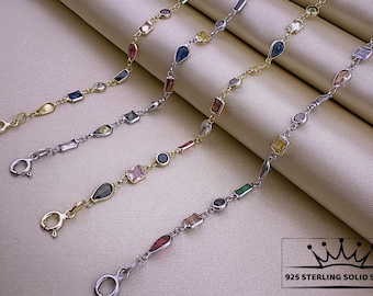 925 Sterling silver, Elegant silver jewelry, Raindrop necklace, Crystal bracelet, Colorful gemstone necklace, Dainty chain, Gift for women
