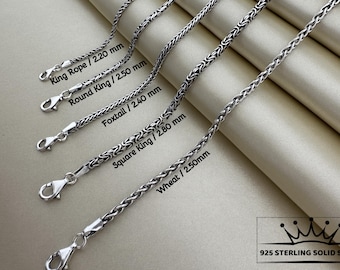 925 Solid Sterling Silver, Foxtail Chain, Wheat Chain, Round King Chain, Elegant jewelry, Silver jewelry,  Gift for her, Oxidized-S1