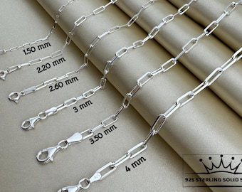 925 Solid sterling silver chain, Elegant silver necklace, Minimalist silver chain, Boho silver chain, Bracelet for women, Paperclip Chain