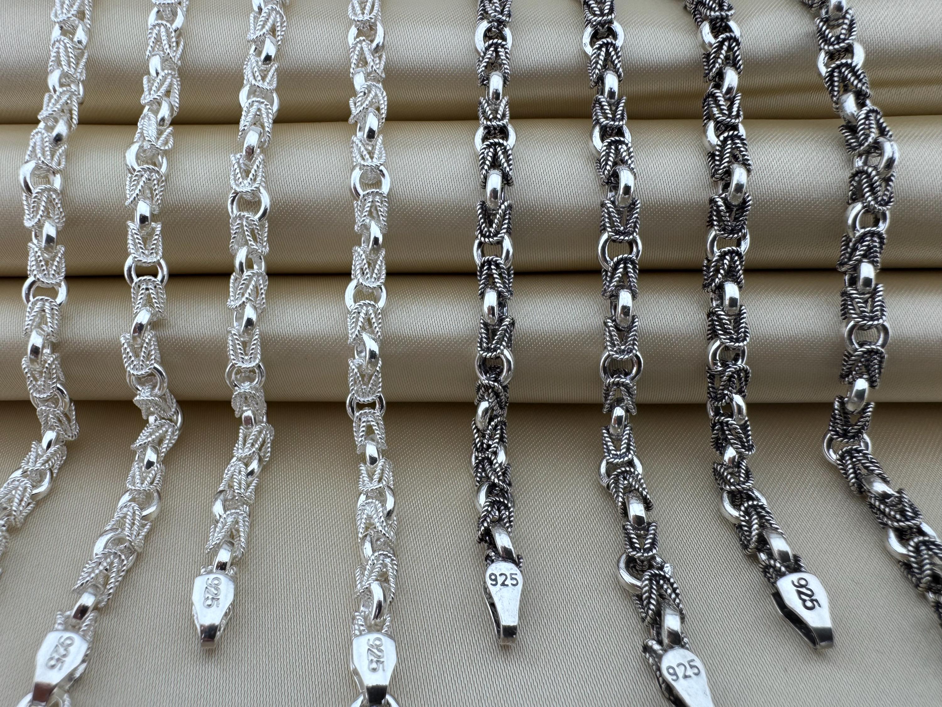 Silver chain, 925 sterling silver, Square byzantine necklace, Byzantine chain, Handmade silver jewelry, Gift for men, Oxidized bracelet