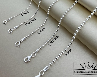 925 Solid Sterling Silver, Silver jewelry, Ball Bead silver chain, Women&#39;s Necklace, Silver ball bracelet, Gift for him, Pure silver chain