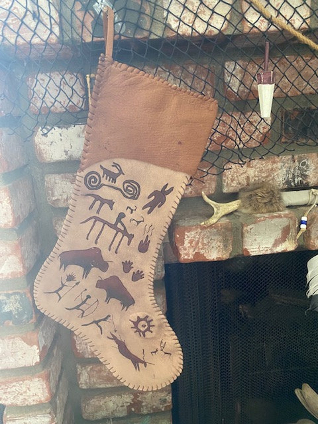 Native American Petroglyph Art Leather Christmas Stocking - Etsy