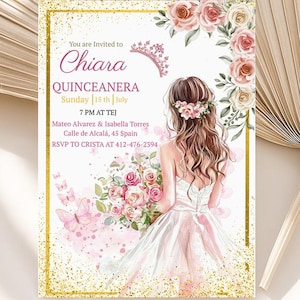 Blush Pink Quinceañera Invitation template, Mis Quince Invitation, Quinceanera Invitation, Printable Quinceañera Invite, Editable Canva