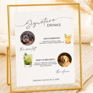 Dog Signature Drink Sign, Pet Signature Cocktail Sign, Minimalist Wedding Bar Sign, Dog Signature Cocktail Sign, Editable Template, Bar Menu