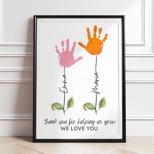 Muttertag Geburtstagskarte Handabdruck Omas Tag Geburtstagskarte Danke Blumen Andenken Blumenstrauß DIY Geschenk Kinder Kinder Baby Printable