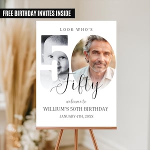 EDITABLE 50th Birthday Welcome Sign Look Who's 50 Welcome Poster Minimalist Modern 50th Welcome Sign Instant Download Fifty Years Old