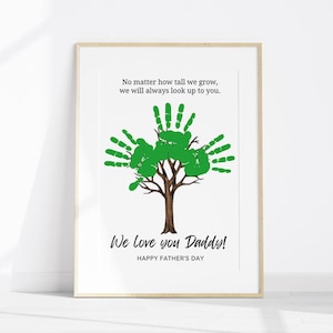 Love You Bunches Handabdruck Kunst zum Ausdrucken, Papa Blumenstrauß Handabdruck Handwerk, Vatertags-Handabdruck, minimale, einfache Vatertagskarte