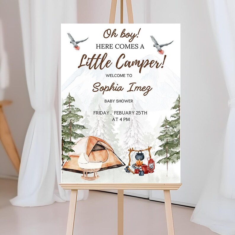 Aperturee Woodland Little Camper Baby Shower Round Backdrop, Oh Boy Forest Animal Tent Camping Party Cover