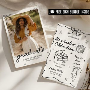 Doodle Style Graduation Invitation Template, Senior Graduation Announcement, Graduation Party Template, Hand Drawn Graduation Canva
