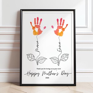 Valentine Mother's day craft handprint art birthday activity floral bouquet grandma flower DIY kids children toddler baby printable keepsake
