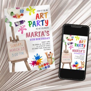 Art Birthday Party Invitation, Art Painting Party Invite, Art Party Birthday Invite, Editable Art Painting Artist Birthday Mobile Invitation