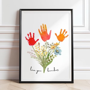 Valentine Mother's day craft handprint art birthday activity floral bouquet grandma flower DIY kids children toddler baby printable keepsake