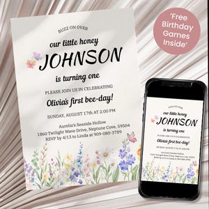 Floral 1st Birthday Invite Wildflower Birthday Party Invite Editable Template Garden Party Birthday Girl Birthday Flower Card Wildflower