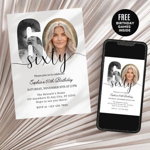 60th Birthday Invitation Template 60 th Digital Invite Instant Download Sixty Year Old Minimalist Boho Sixtieth Birthday Printable Invite