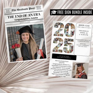 Graduation newspaper poster invitation template Newspaper Graduation Announcement EDITABLE Canva template digital download