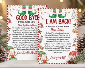 Conjunto de cartas editables de llegada y despedida de elfo, combinación de letras de elfo de Navidad "I M back", actividades de elfo, carta de bienvenida de elfo, plantilla imprimible