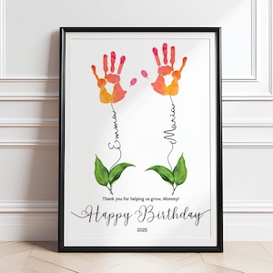 Valentine Mother's day craft handprint art birthday activity floral bouquet grandma flower DIY kids children toddler baby printable keepsake