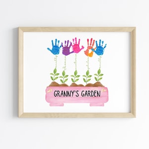 Presente de Dia das Mães de crianças pequenas, jardim da vovó, lembrança de impressão de mão de crianças, presente personalizado para mãe, buquê de flores de atividade de aniversário