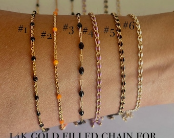 14K Gold Filled Enamel Chain colorful paperclip satellite ball chain by the foot for Permanent Jewelry