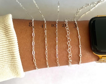 Sterling Silver Chain for Permanent Jewelry – Paperclip, Satellite & Heart Chain by the Foot