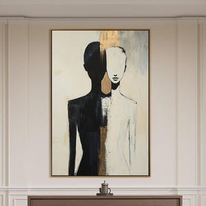 Modern Abstract Portrait Oil Painting, Minimalist Figure Canvas Art, Contemporary Black White Wall Art, Custom Painting, Living Room Decor