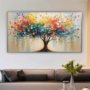 Abstract Colorful Tree Oil Painting, Original Blooming Tree Canvas Art, Large Wall Art, Modern Living Room Home Decor, Personalized Gifts