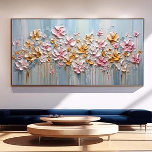 Abstract Flower Canvas Oil Painting, Original Floral Textured Wall Art, Large Blossom Landscape Painting, Modern Home Decor For Living Room