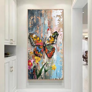 Hand-painted Abstract Colorful Butterfly Oil Painting, Original Flying Butterflies Canvas Painting, Textured Wall Art, Living Room Decor