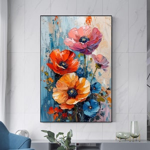 Abstract Colorful Floral Oil Painting On Canvas, Original Blooming Flower Painting, Blossom Canvas Art, Large Wall Art, Bedroom Home Decor