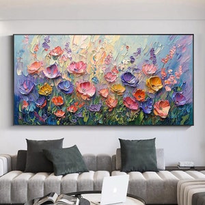 Abstract Colorful Floral Wall Decor, Original Plant Oil Painting on Canvas, Large Blossom Texture Wall Art, Custom Living Room Wall Decor