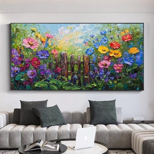 Original Colorful Scenery Canvas Painting, Abstract Flower Oil Painting, Large Floral Texture Wall Art, Custom Painting, Living Room Decor