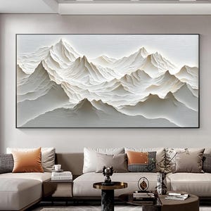 Abstract Hand-painted 3D Mountain Oil Painting on Canvas, Original Landscape Painting, Large White Texture Wall Art, Living Room Wall Decor