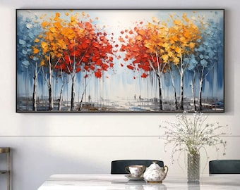 Hand-Painted Forest Oil Painting on Canvas, Large Abstract Landscape Art
