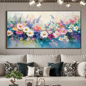 Abstract 3D Flower Canvas Oil Painting, Original Floral Painting, Large Blossom Textured Seascape Wall Art, Custom Living Room Home Decor
