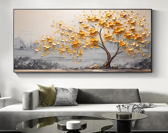 Original Plum Blossom Oil Painting, Abstract Textured Tree Art, Large Canvas Decor
