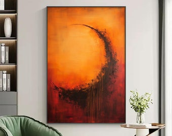 Original Orange Abstract Oil Painting On Canvas, Textured Boho Wall Art