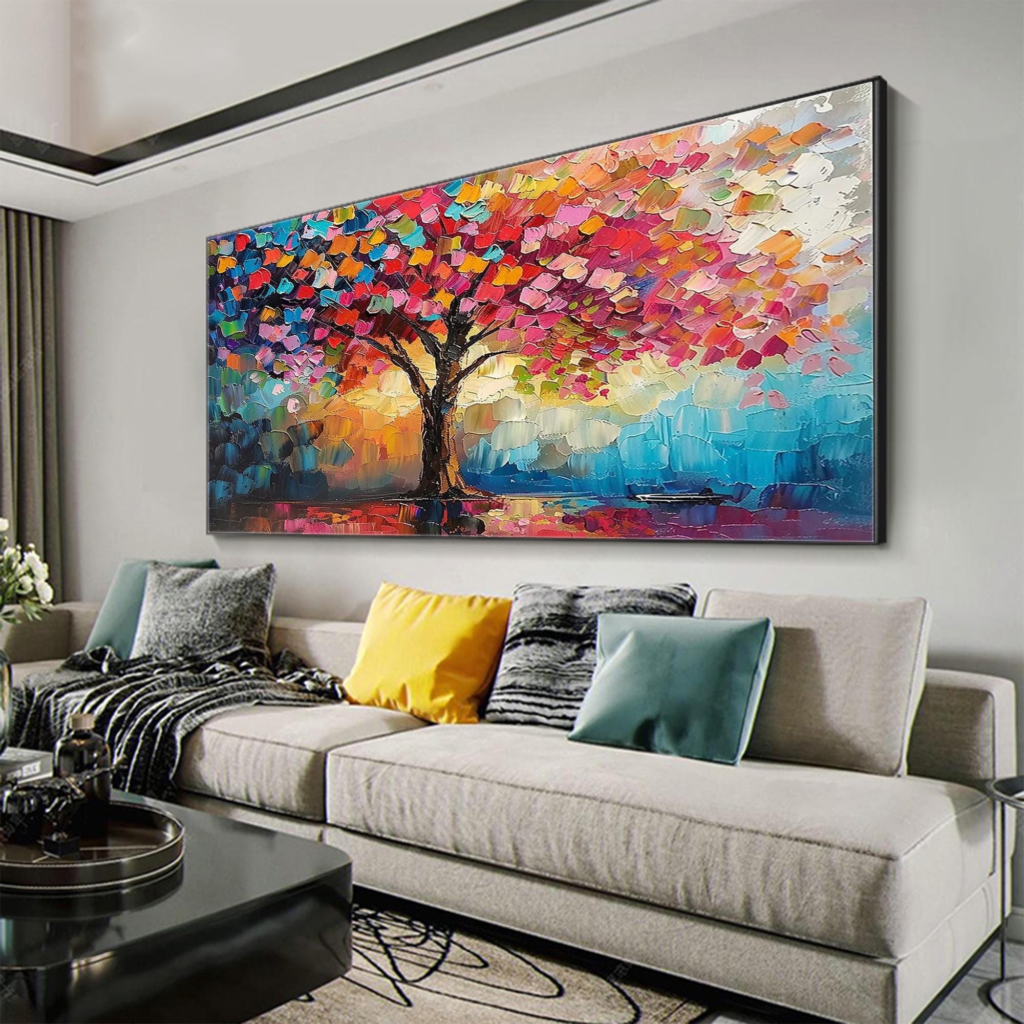 TIANCHENG ART, 24X48 Inch Modern Abstract Painting Oil Hand