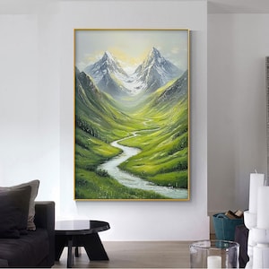 Abstract Mountain Landscape Oil Painting on Canvas, Original Grassland Scenery Painting , Large Modern Texture Wall Art, Living Room Decor